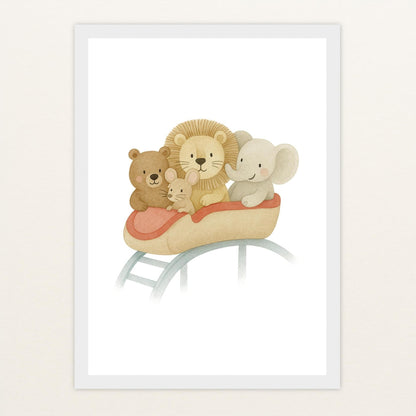 Tierfreunde - Motiv: "Achterbahn" Poster mit Holzrahmen von tinylearner