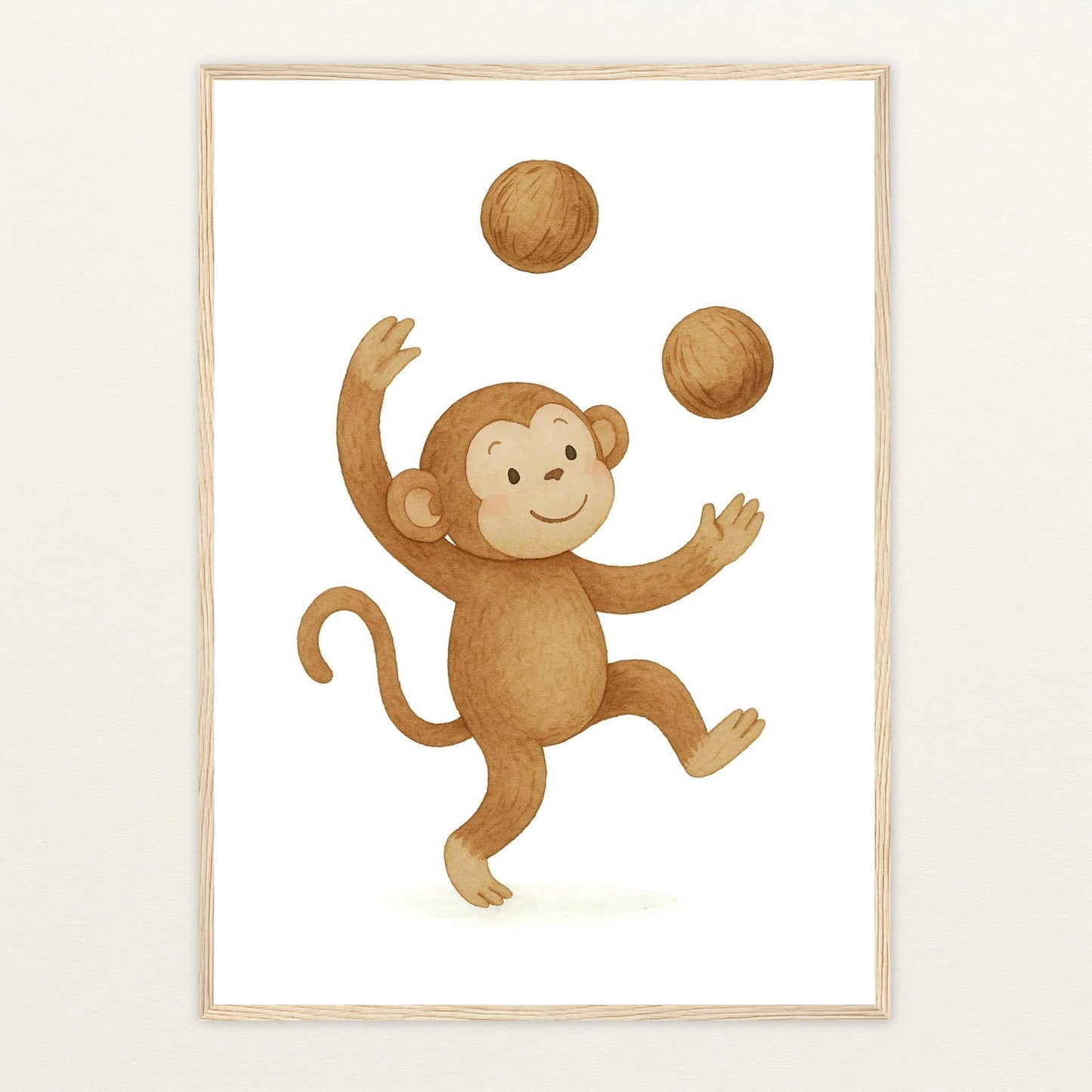Aki der Affe - Motiv: "Kokosnuss" Poster mit Holzrahmen von tinylearner