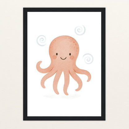 Tilli der Tintenfisch Poster mit Holzrahmen von tinylearner