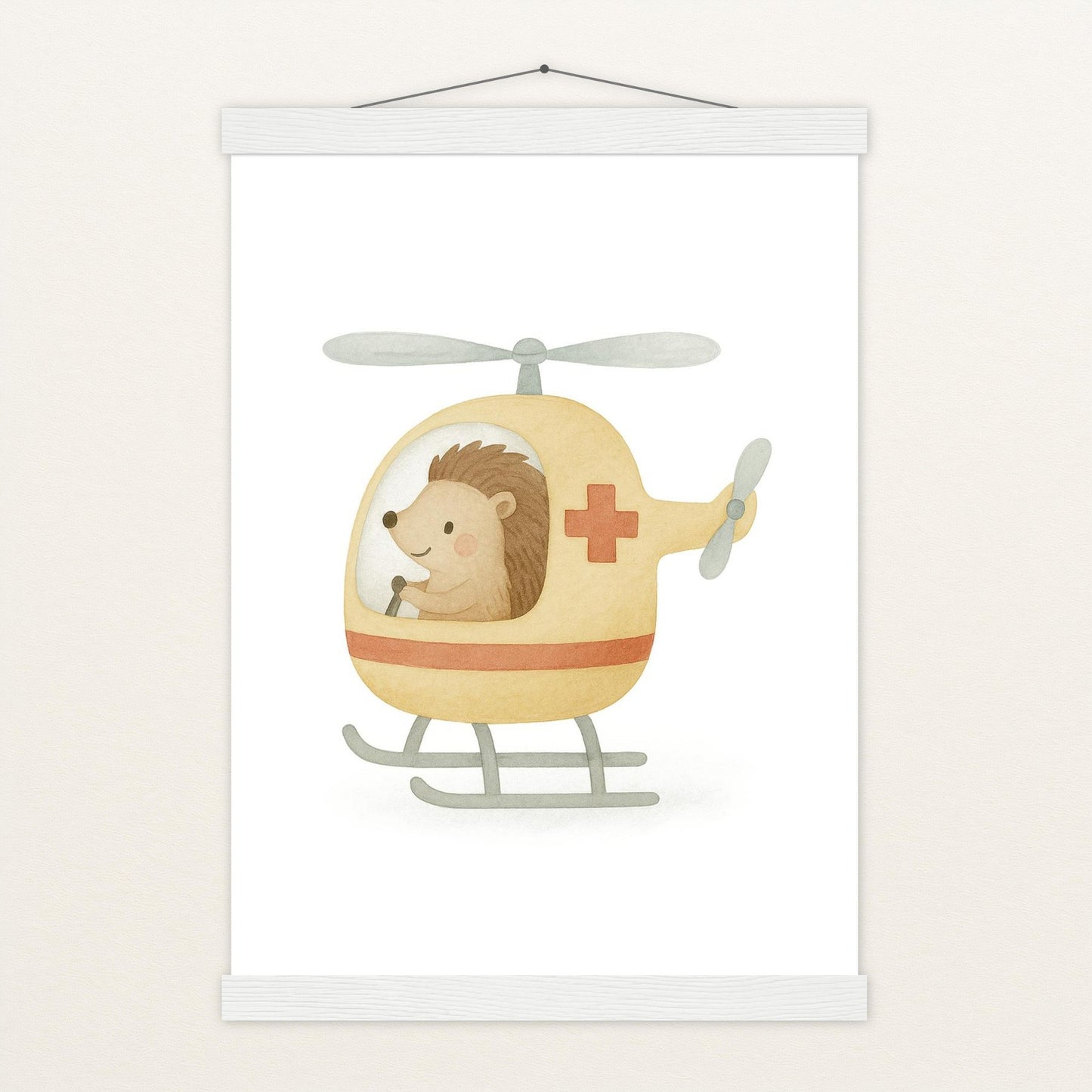 Iggi der Igel - Motiv: "Rettungshubschrauber" Poster mit Leisten von tinylearner