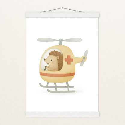 Iggi der Igel - Motiv: "Rettungshubschrauber" Poster mit Leisten von tinylearner
