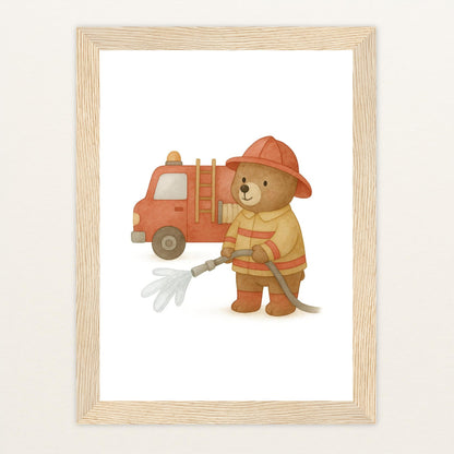 Balu der Bär - Motiv: "Feuerwehr" Poster mit Holzrahmen von tinylearner
