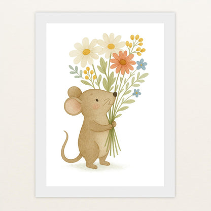 Mimi die Maus - Motiv: "Blumenstrauß" Poster mit Holzrahmen von tinylearner