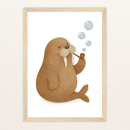 Wally das Walross - Motiv: "Blubbern" Poster mit Holzrahmen von tinylearner