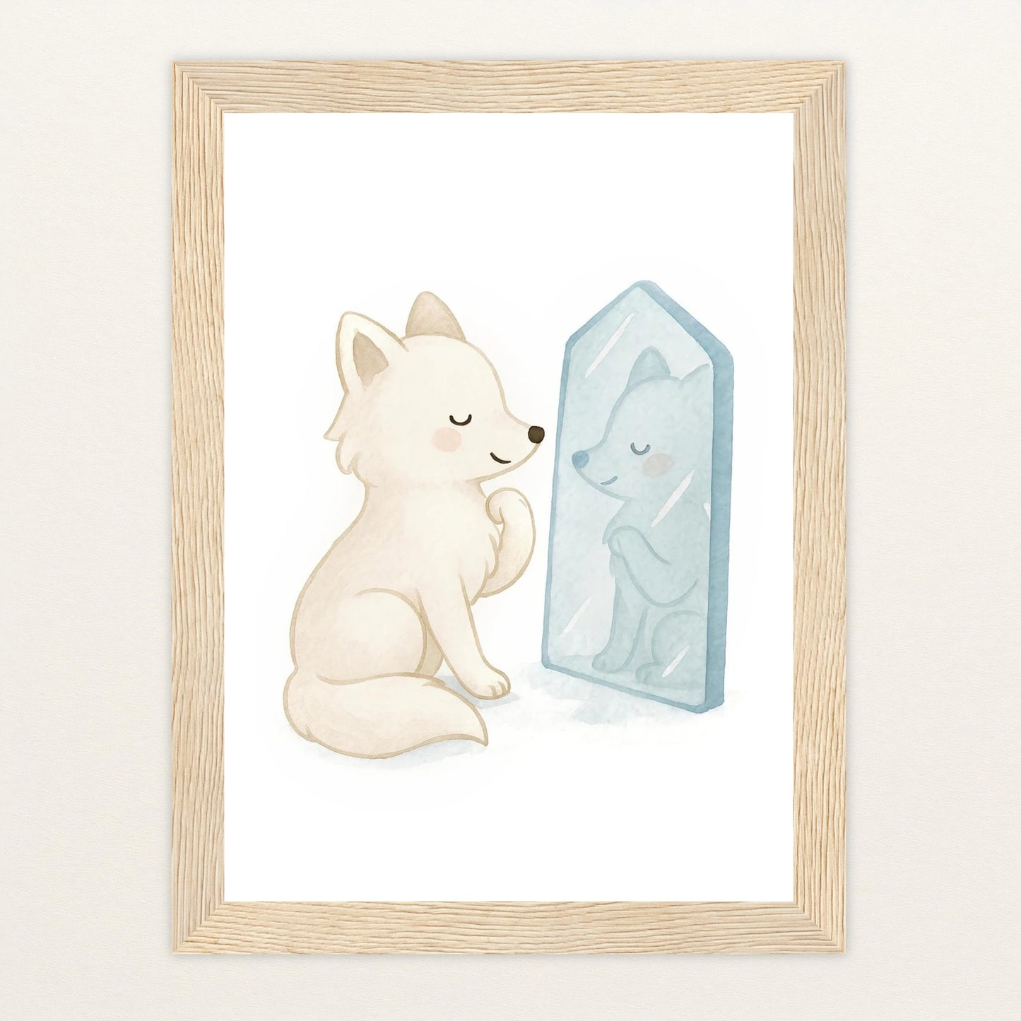 Pino der Polarfuchs - Motiv: "Spiegel" Poster mit Holzrahmen von tinylearner