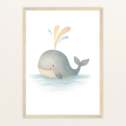 Willi der Wal - Motiv: "Freude" Poster mit Holzrahmen von tinylearner