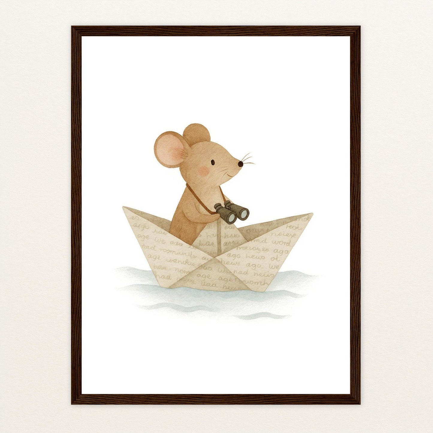 Mimi die Maus - Motiv: "Papierschiff" Poster mit Holzrahmen von tinylearner