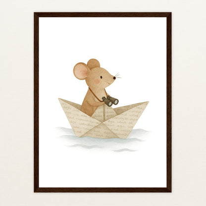 Mimi die Maus - Motiv: "Papierschiff" Poster mit Holzrahmen von tinylearner