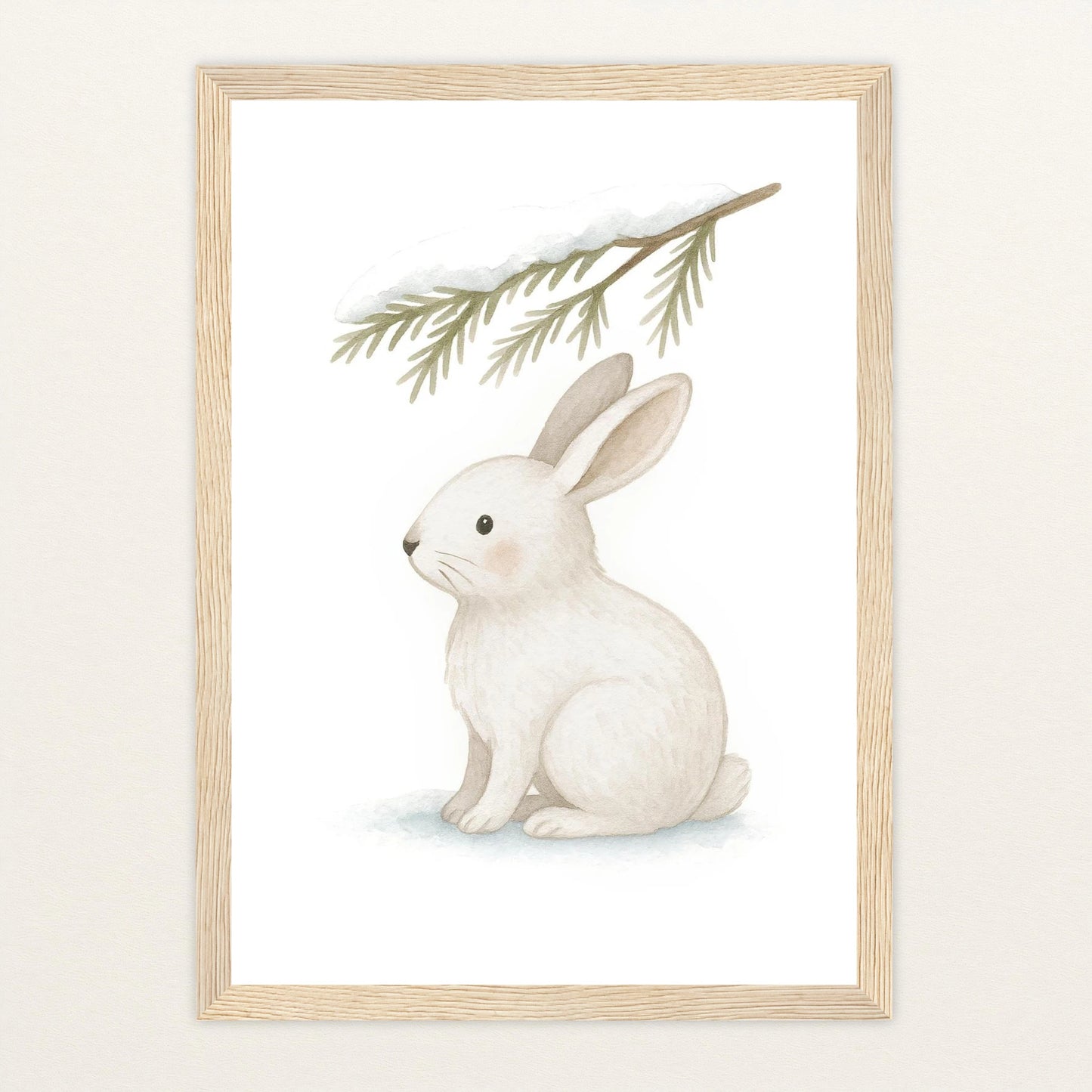 Sina der Schneehase - Motiv: "Nadelzweig" Poster mit Holzrahmen von tinylearner