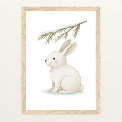 Sina der Schneehase - Motiv: "Nadelzweig" Poster mit Holzrahmen von tinylearner