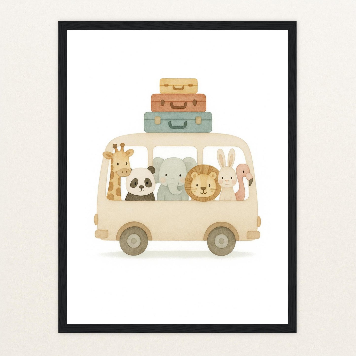 Tierfreunde - Motiv: "Reisebus" Poster mit Holzrahmen von tinylearner