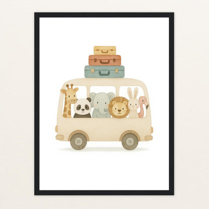 Tierfreunde - Motiv: "Reisebus" Poster mit Holzrahmen von tinylearner