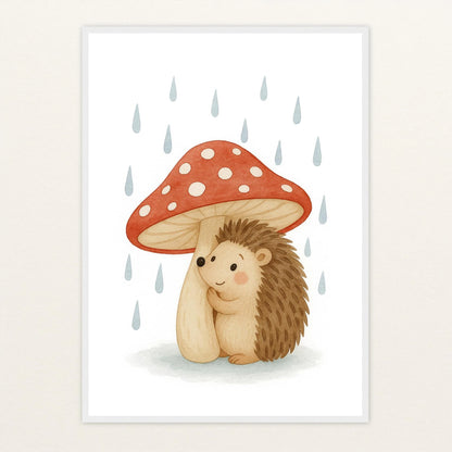 Iggi der Igel - Motiv: "Regen" Poster mit Holzrahmen von tinylearner