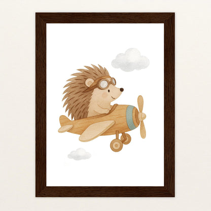 Iggi der Igel - Motiv: "Flugzeug" Poster mit Holzrahmen von tinylearner