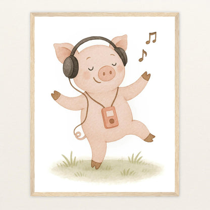 Susi das Schwein - Motiv: "Musik" Poster mit Holzrahmen von tinylearner