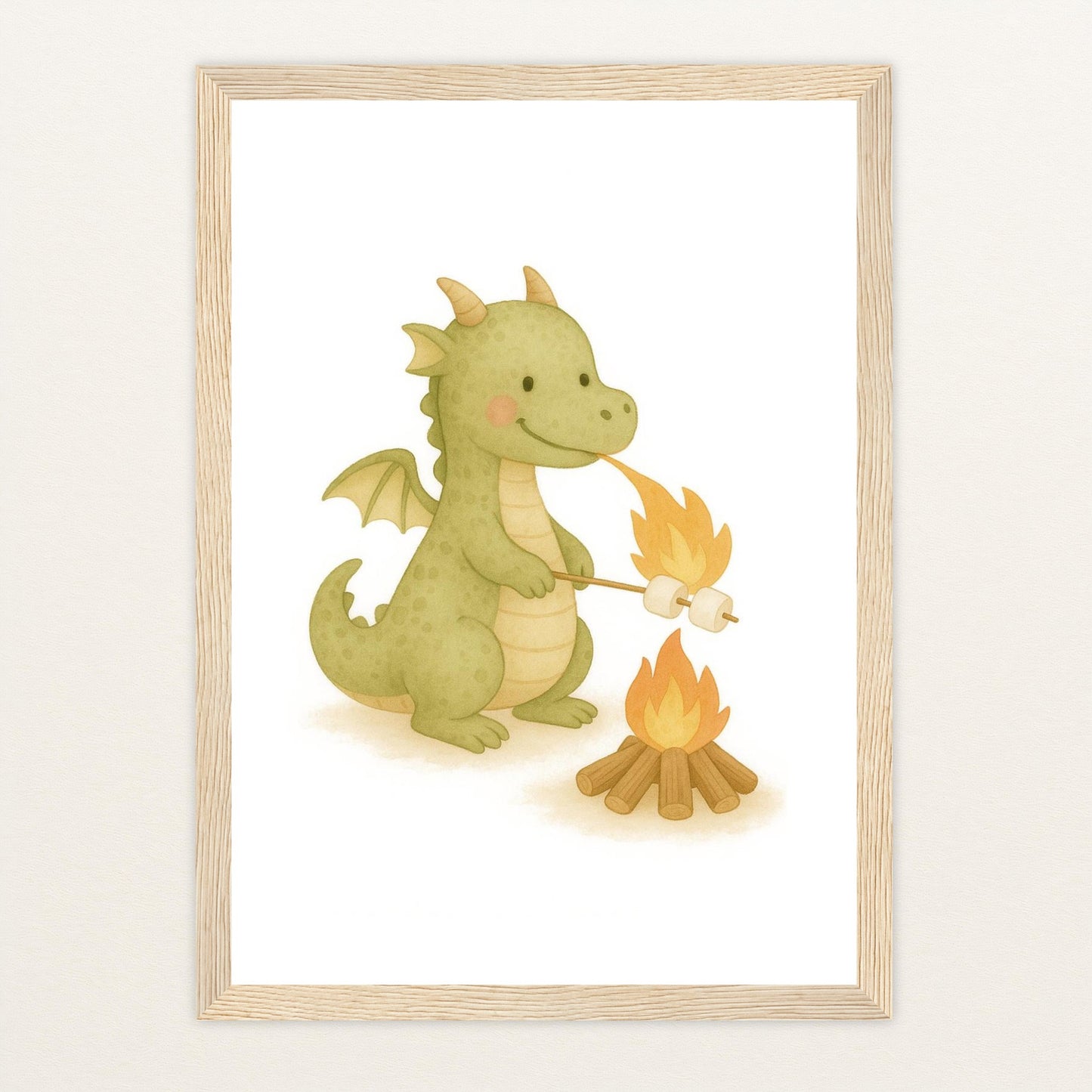 Drax der Drache - Motiv: "Marshmallows" Poster mit Holzrahmen von tinylearner