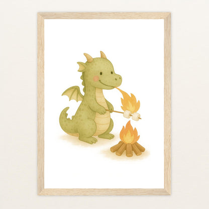 Drax der Drache - Motiv: "Marshmallows" Poster mit Holzrahmen von tinylearner