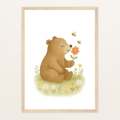 Balu der Bär - Motiv: "Blume" Poster mit Holzrahmen von tinylearner