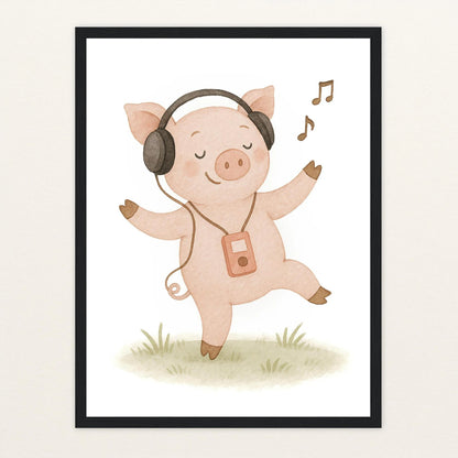 Susi das Schwein - Motiv: "Musik" Poster mit Holzrahmen von tinylearner