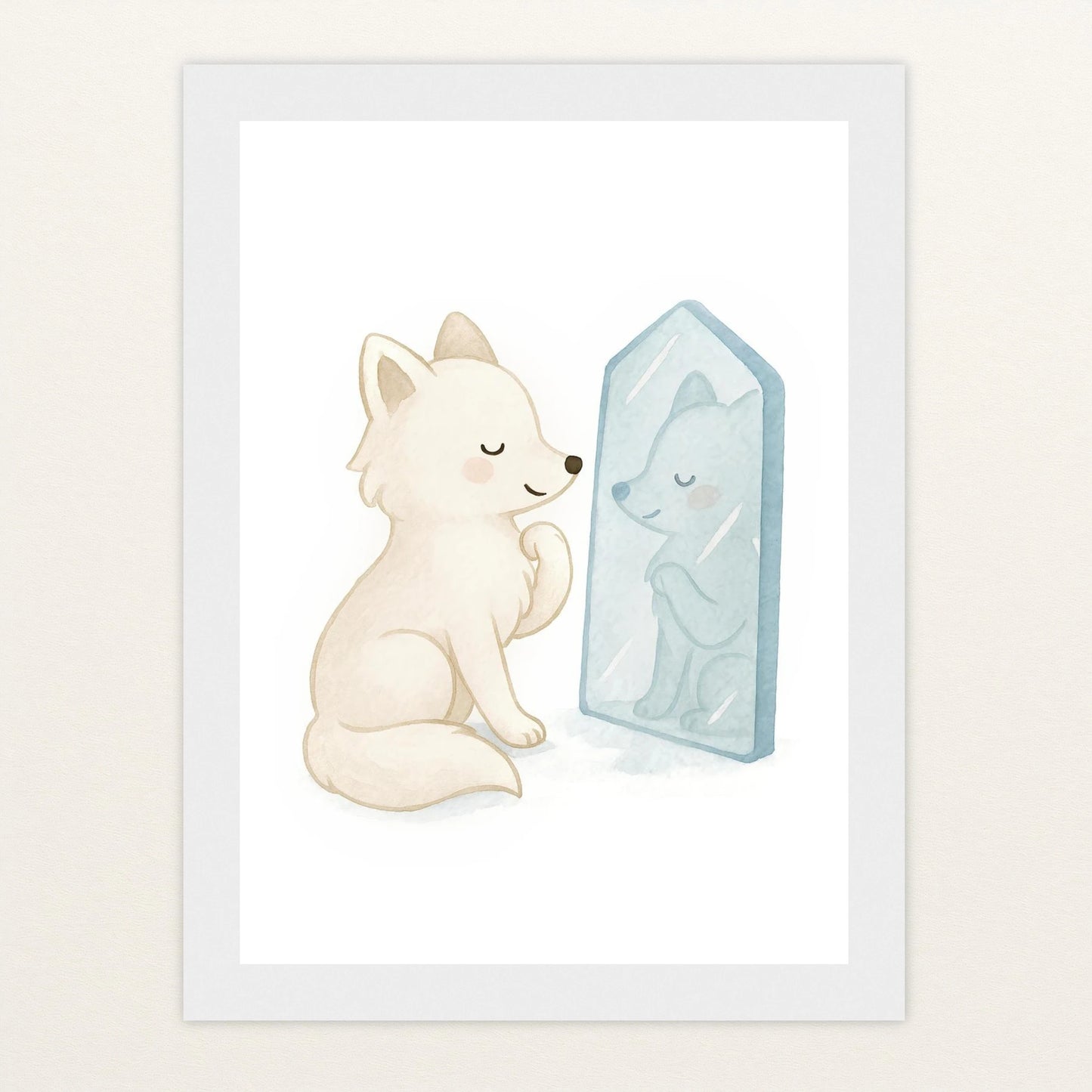 Pino der Polarfuchs - Motiv: "Spiegel" Poster mit Holzrahmen von tinylearner