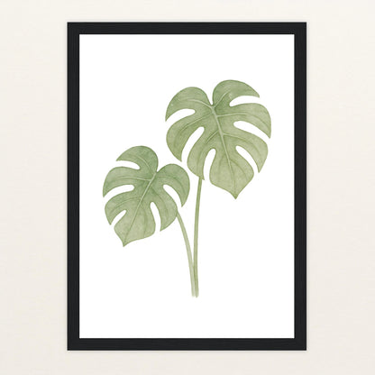 Monstera-Blätter Poster mit Holzrahmen von tinylearner