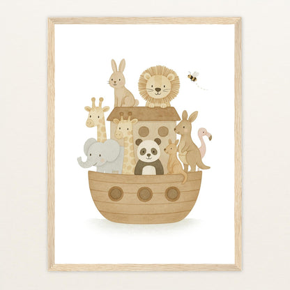 Tierfreunde - Motiv: "Arche Noah" Poster mit Holzrahmen von tinylearner