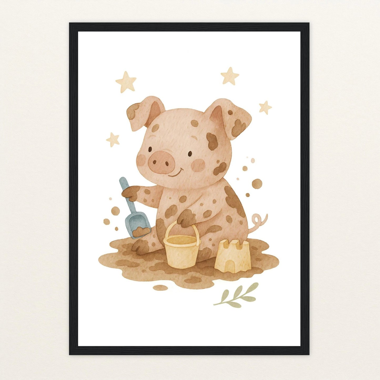 Susi das Schwein - Motiv: "Sandkasten" Poster mit Holzrahmen von tinylearner