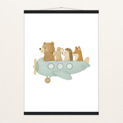Tierfreunde - Motiv: "Flugzeug" Poster mit Leisten von tinylearner