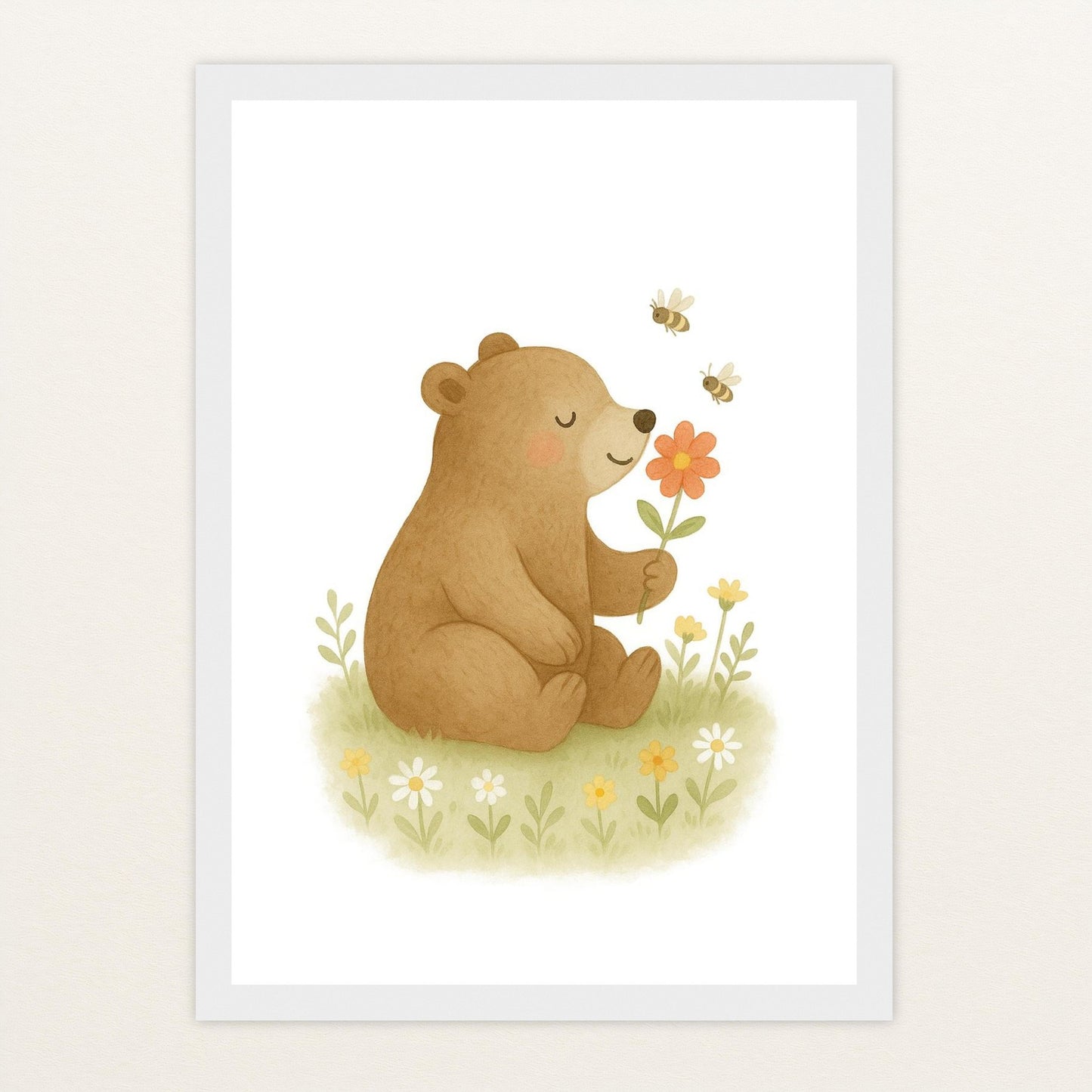 Balu der Bär - Motiv: "Blume" Poster mit Holzrahmen von tinylearner