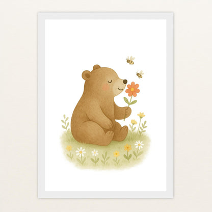 Balu der Bär - Motiv: "Blume" Poster mit Holzrahmen von tinylearner