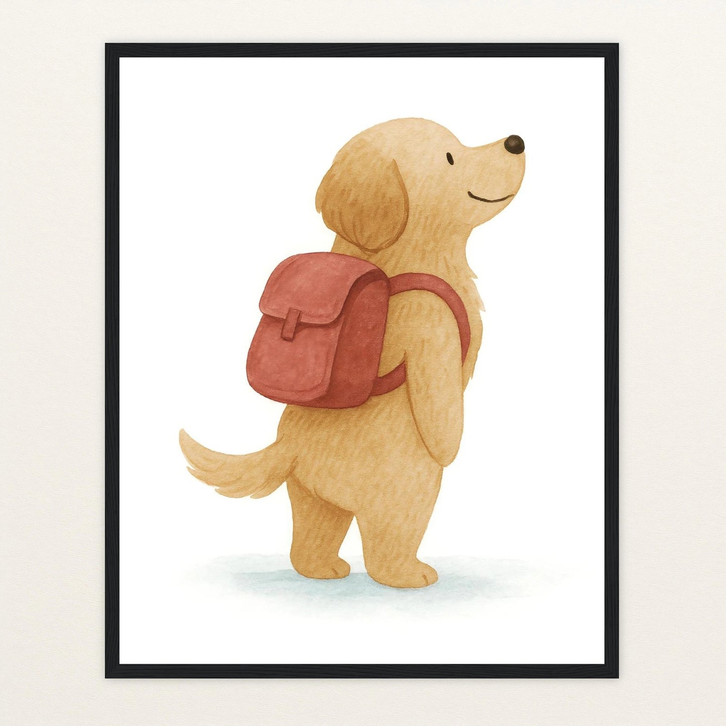 Hugo der Hund - Motiv: "Rucksack" Poster mit Holzrahmen von tinylearner