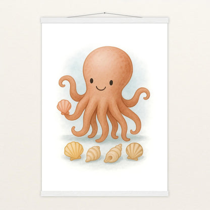 Tilli der Tintenfisch - Motiv: "Muscheln" Poster mit Leisten von tinylearner