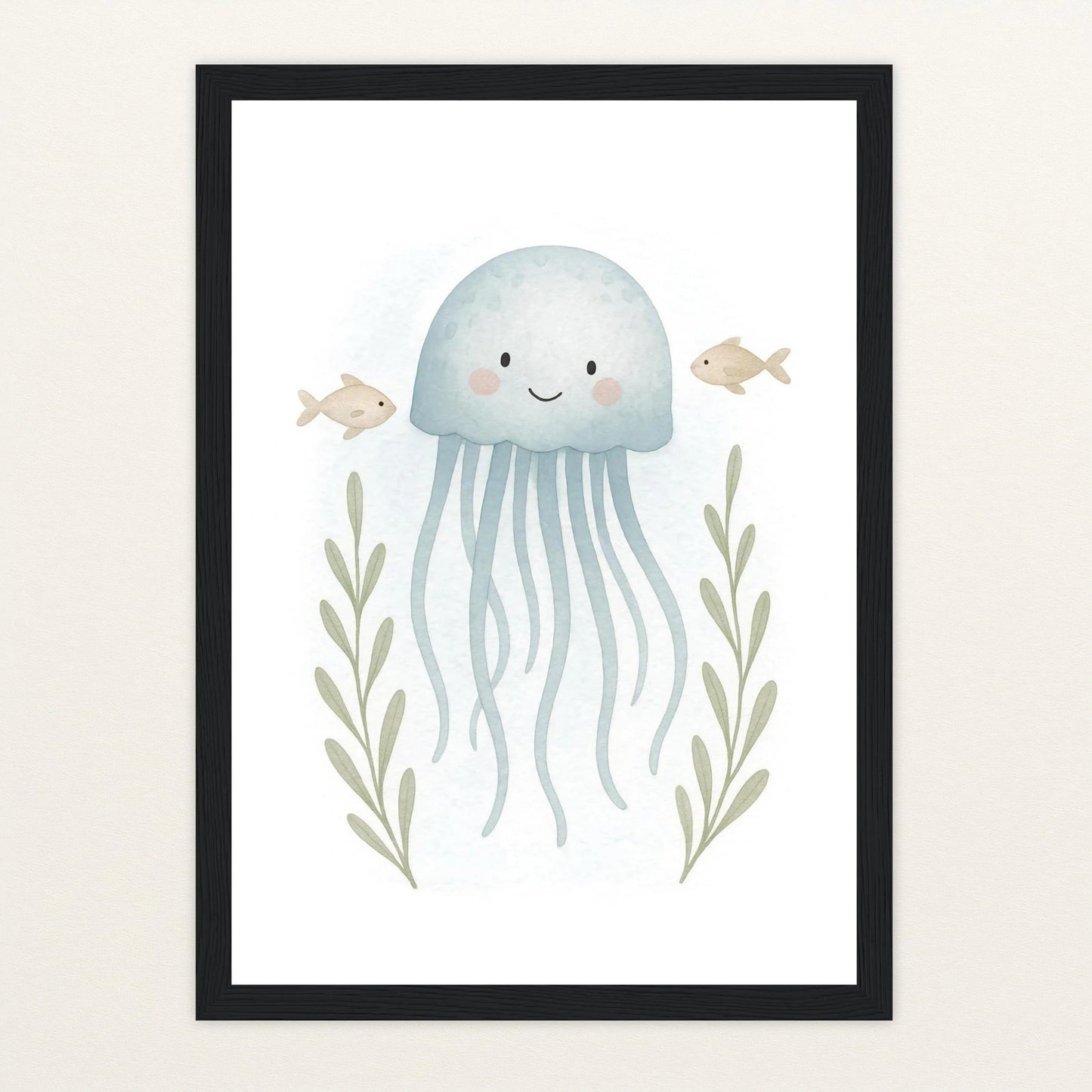 Quinn die Qualle Poster mit Holzrahmen von tinylearner