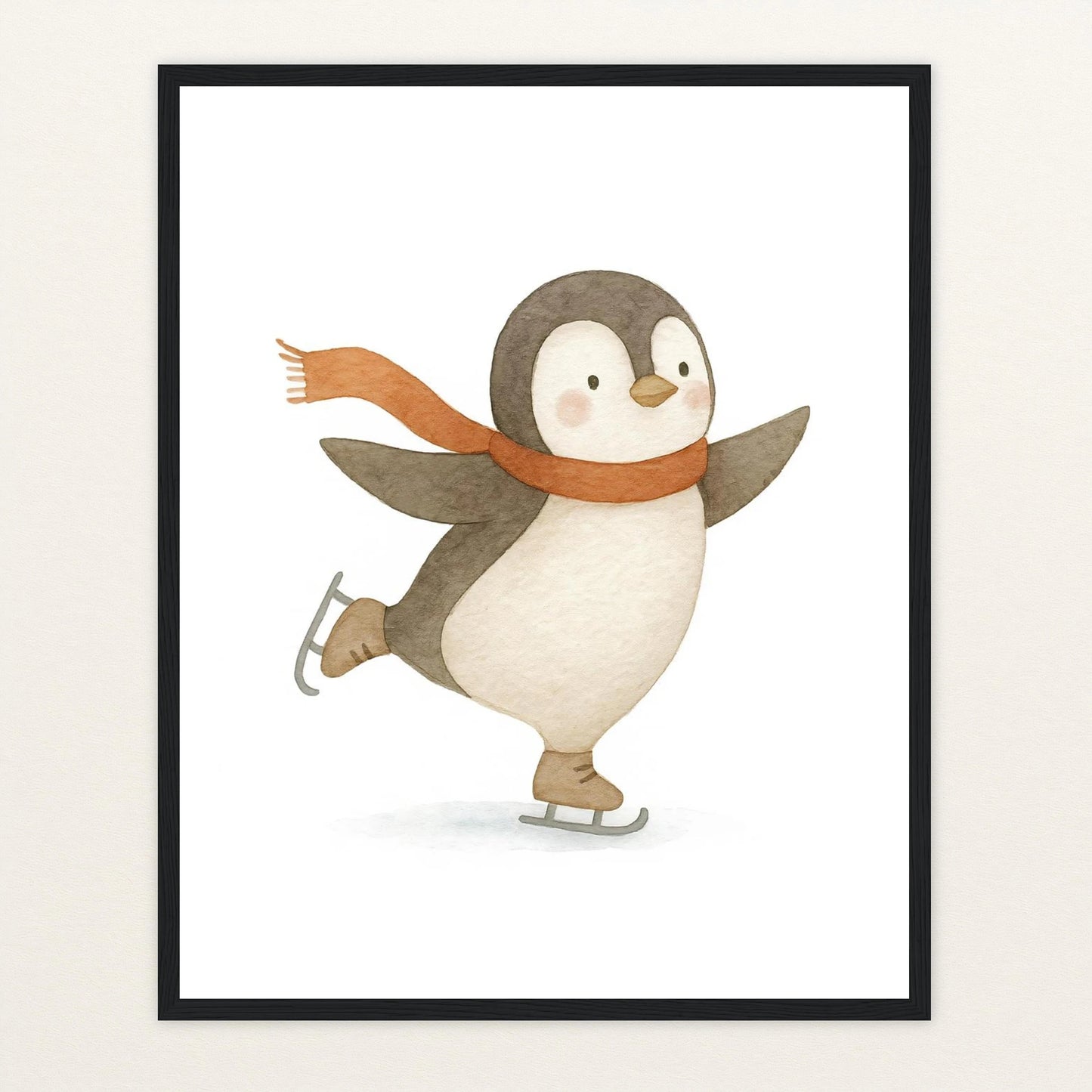 Pia der Pinguin - Motiv: "Eislaufen" Poster mit Holzrahmen von tinylearner