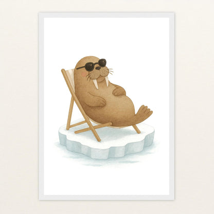 Wally das Walross - Motiv: "Liegestuhl" Poster mit Holzrahmen von tinylearner