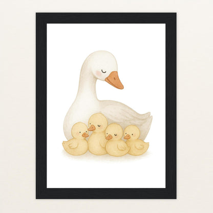 Gusi die Gans - Motiv: "Familie" Poster mit Holzrahmen von tinylearner