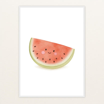 Obst: Melone Poster mit Holzrahmen von tinylearner