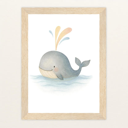 Willi der Wal - Motiv: "Freude" Poster mit Holzrahmen von tinylearner