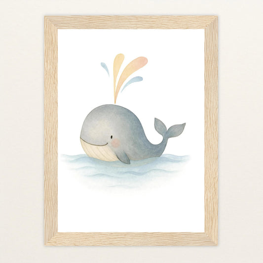 Willi der Wal - Motiv: "Freude" Poster mit Holzrahmen von tinylearner