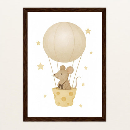 Mimi die Maus - Motiv: "Heißluftballon" Poster mit Holzrahmen von tinylearner