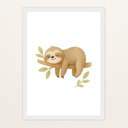 Fred das Faultier Poster mit Holzrahmen von tinylearner