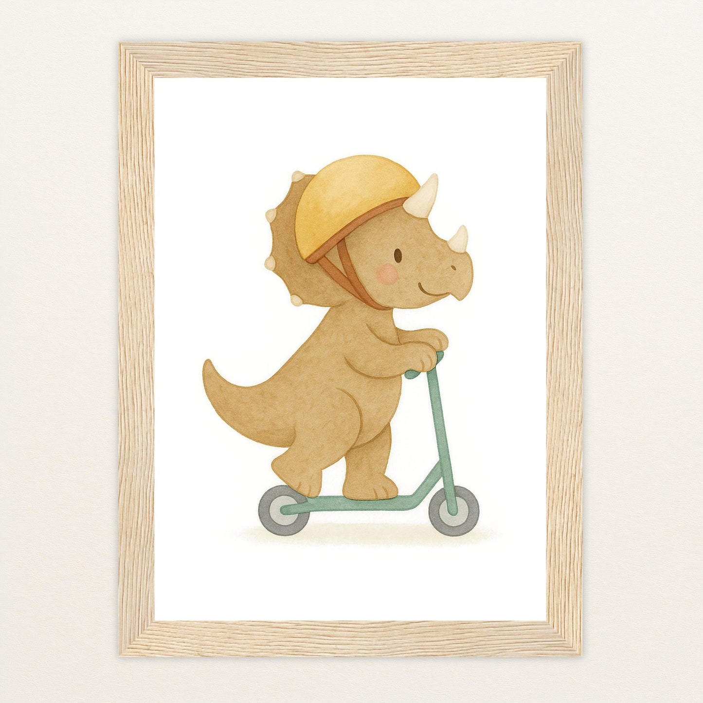 Dinosaurier Triceratops - Motiv: "Roller" Poster mit Holzrahmen von tinylearner