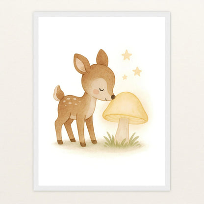 Ria das Reh - Motiv: "Leuchtpilz" Poster mit Holzrahmen von tinylearner