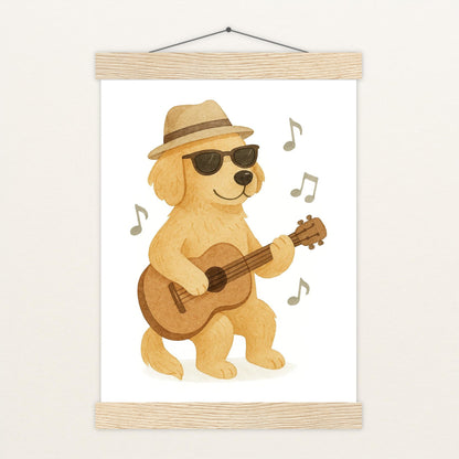 Hugo der Hund - Motiv: "Gitarre" Poster mit Leisten von tinylearner