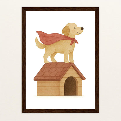 Hugo der Hund - Motiv: "Superheld" Poster mit Holzrahmen von tinylearner