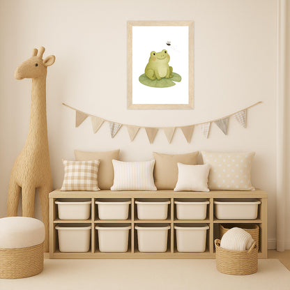Flocke der Frosch - Motiv: "Fliege" Poster mit Holzrahmen von tinylearner