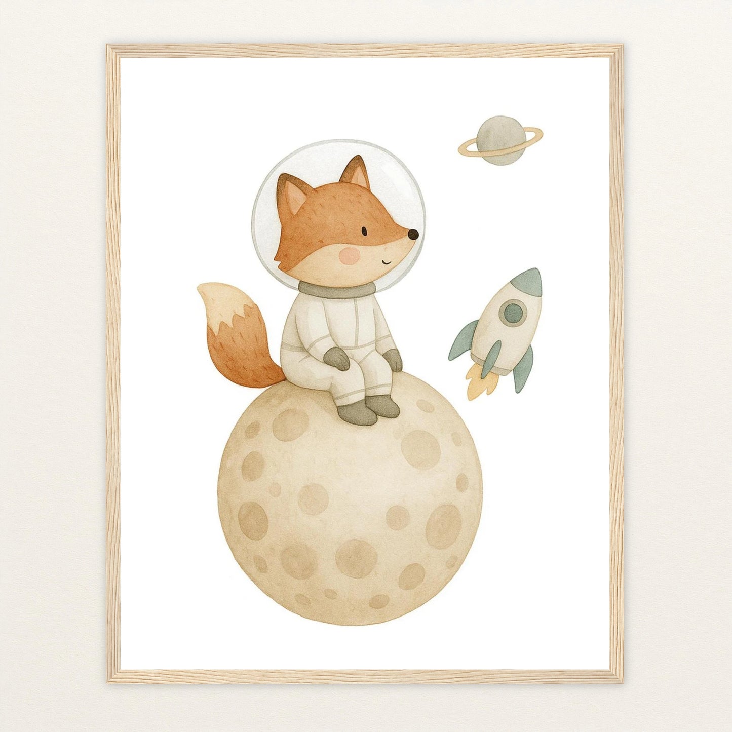 Finnegan der Fuchs - Motiv: "Astronaut" Poster mit Holzrahmen von tinylearner