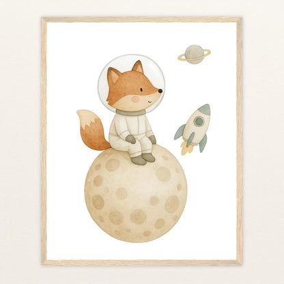 Finnegan der Fuchs - Motiv: "Astronaut" Poster mit Holzrahmen von tinylearner
