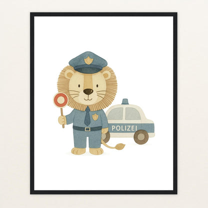 Leo der Löwe - Motiv: "Polizei" Poster mit Holzrahmen von tinylearner