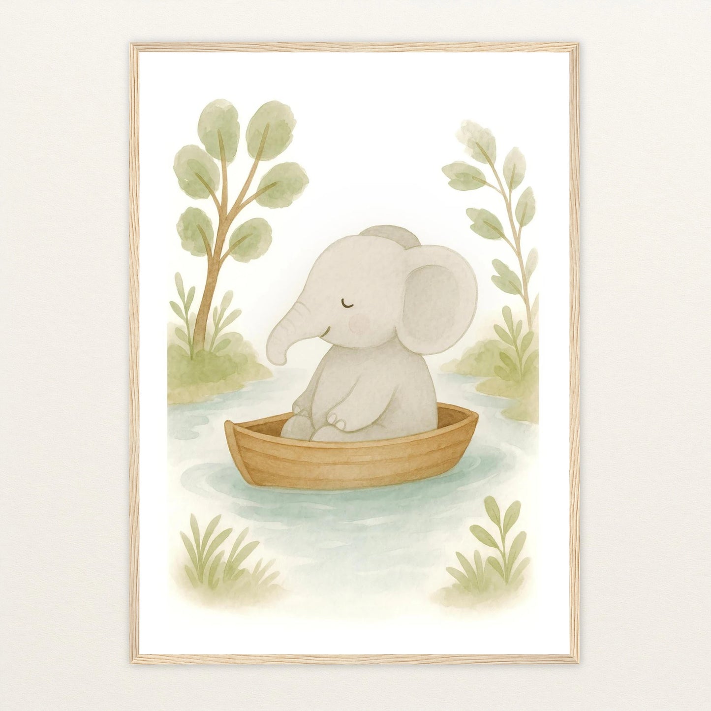 Emil der Elefant - Motiv: "Boot" Poster mit Holzrahmen von tinylearner